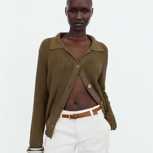 Zara Women's Khaki and Green Cardigan